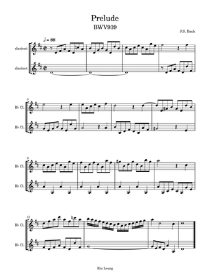 Prelude BWV 939 for clarinet duet
