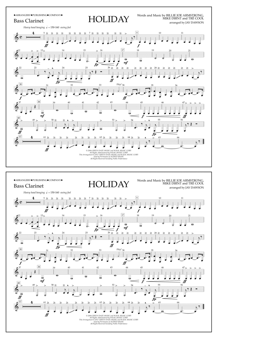 Holiday - Bb Bass Clarinet Bass Clarinet scores gallery preview page 1