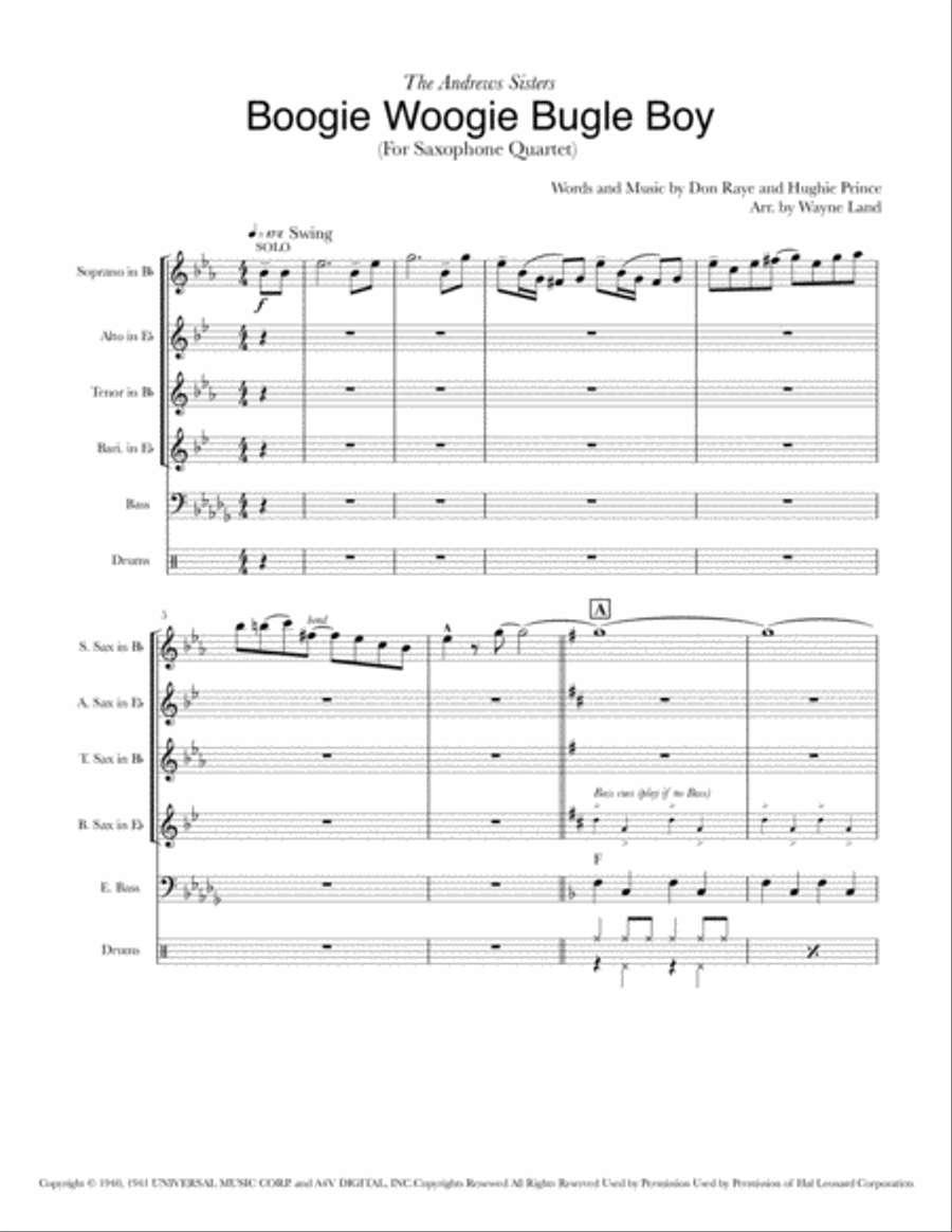 Boogie Woogie Bugle Boy Saxophone Quartet scores gallery preview page 2