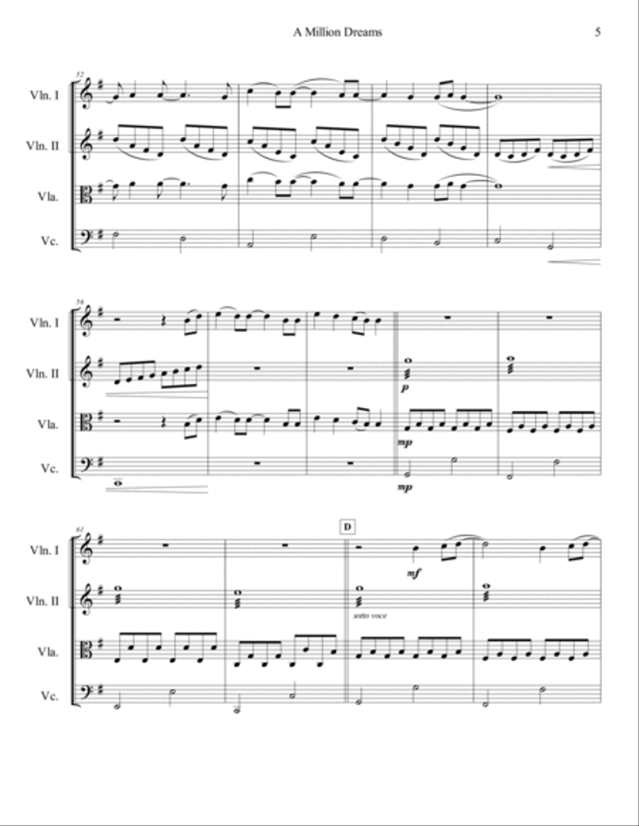A Million Dreams A Million Dreams String Quartet scores gallery preview page 6