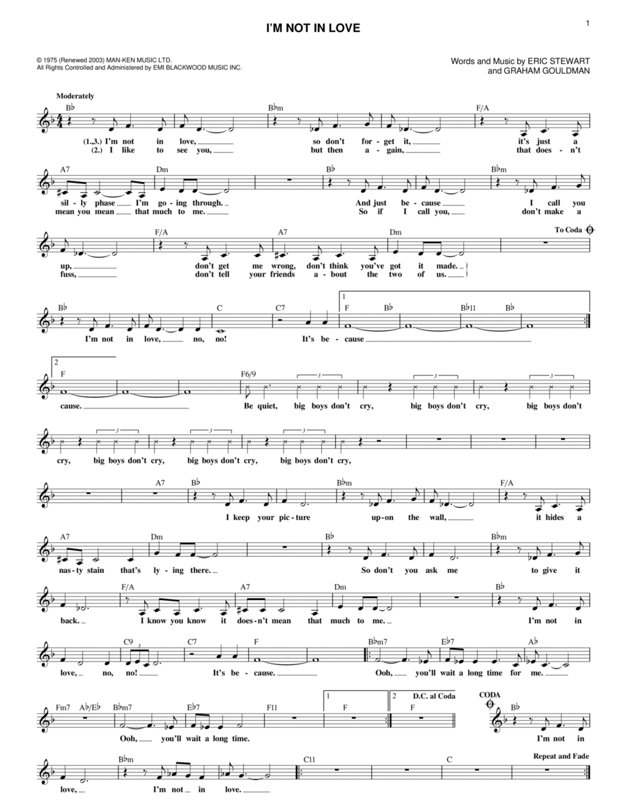 I'm Not In Love Piano scores gallery preview page 1