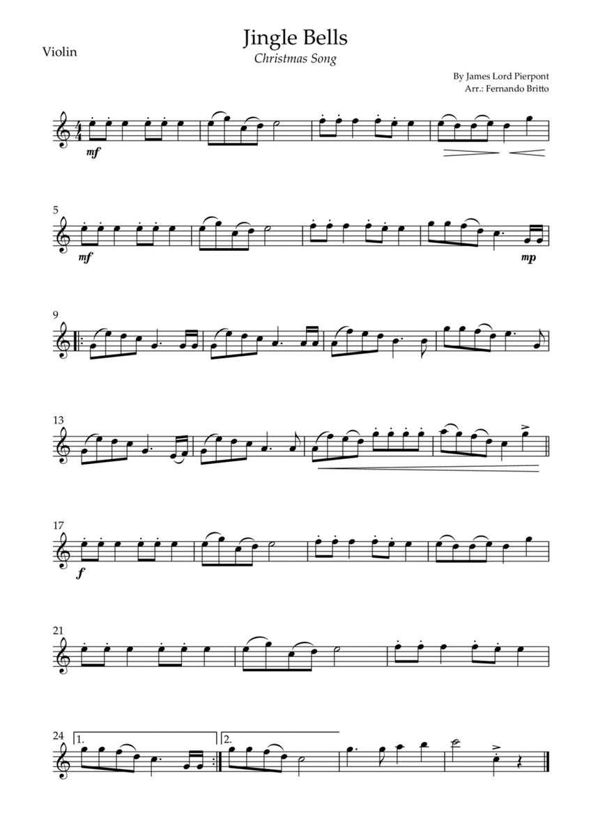 Jingle Bells (Christmas Song) for Violin Solo