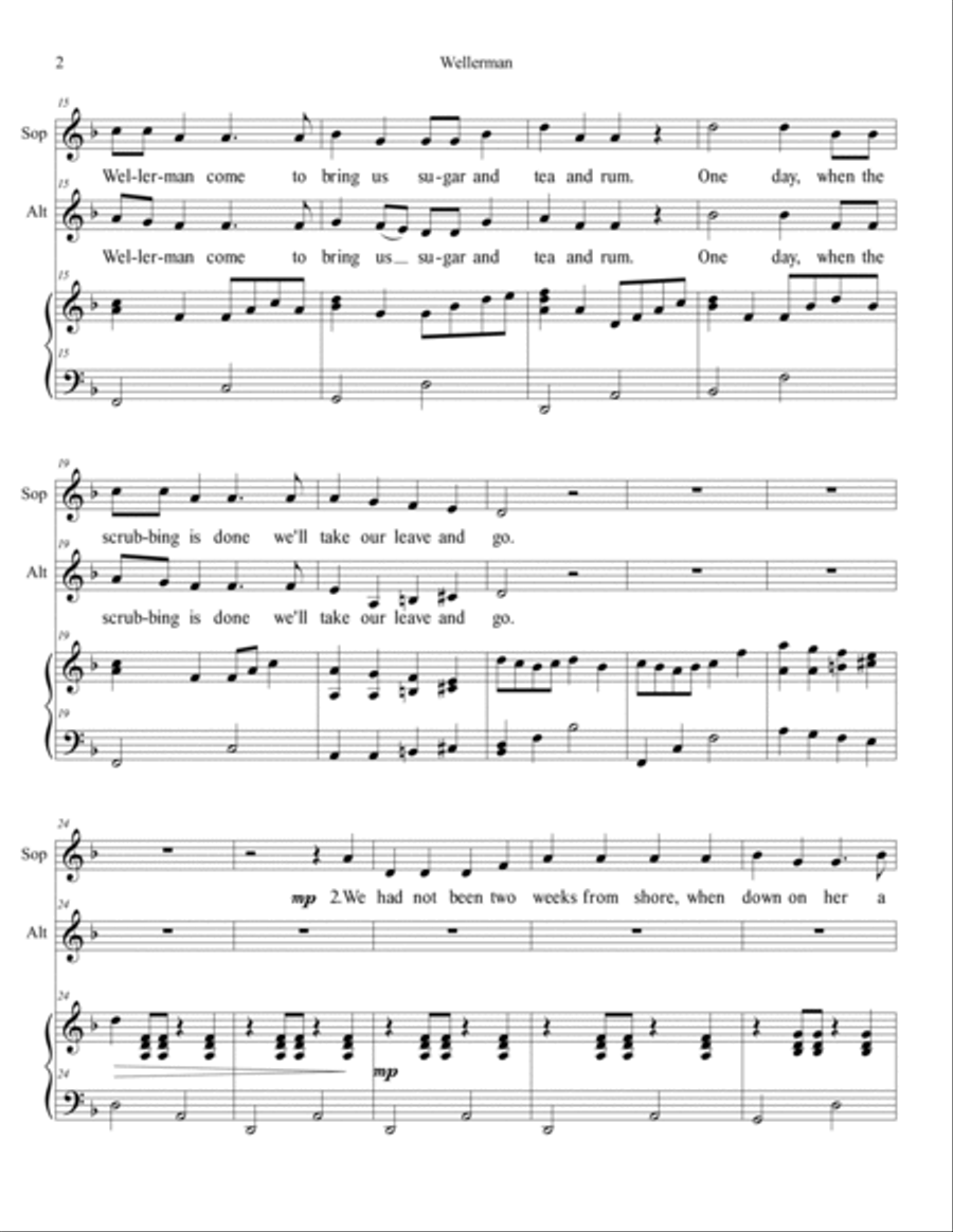 Wellerman - for SA choir and piano - with word changes to save whales in final verse SA scores gallery preview page 2