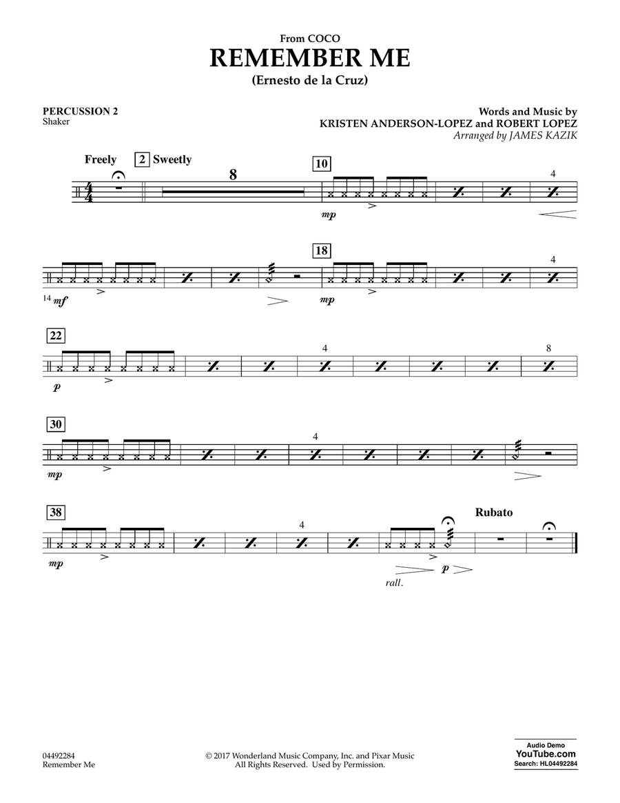 Book cover for Remember Me (from Coco) (arr. James Kazik) - Percussion 2