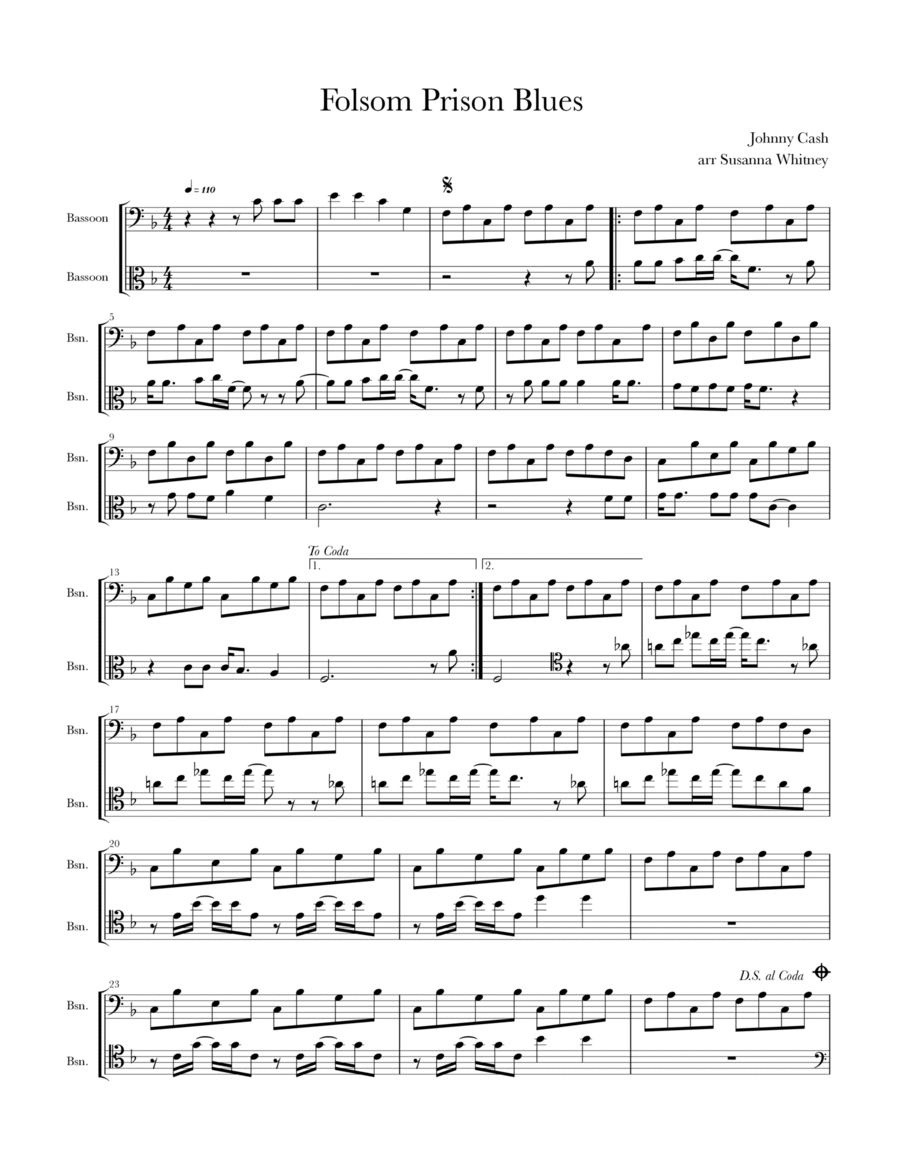 Folsom Prison Blues Woodwind Duet scores gallery preview page 1