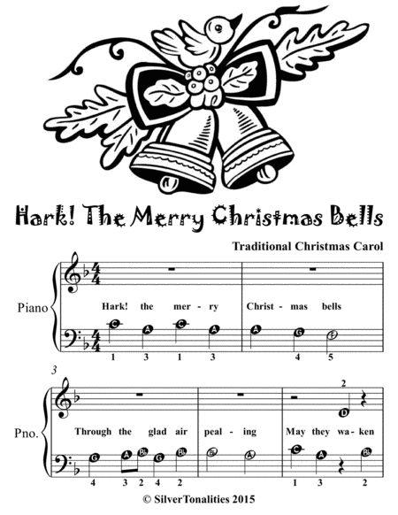 Hark the Merry Christmas Bells Beginner Piano Sheet Music 2nd Edition