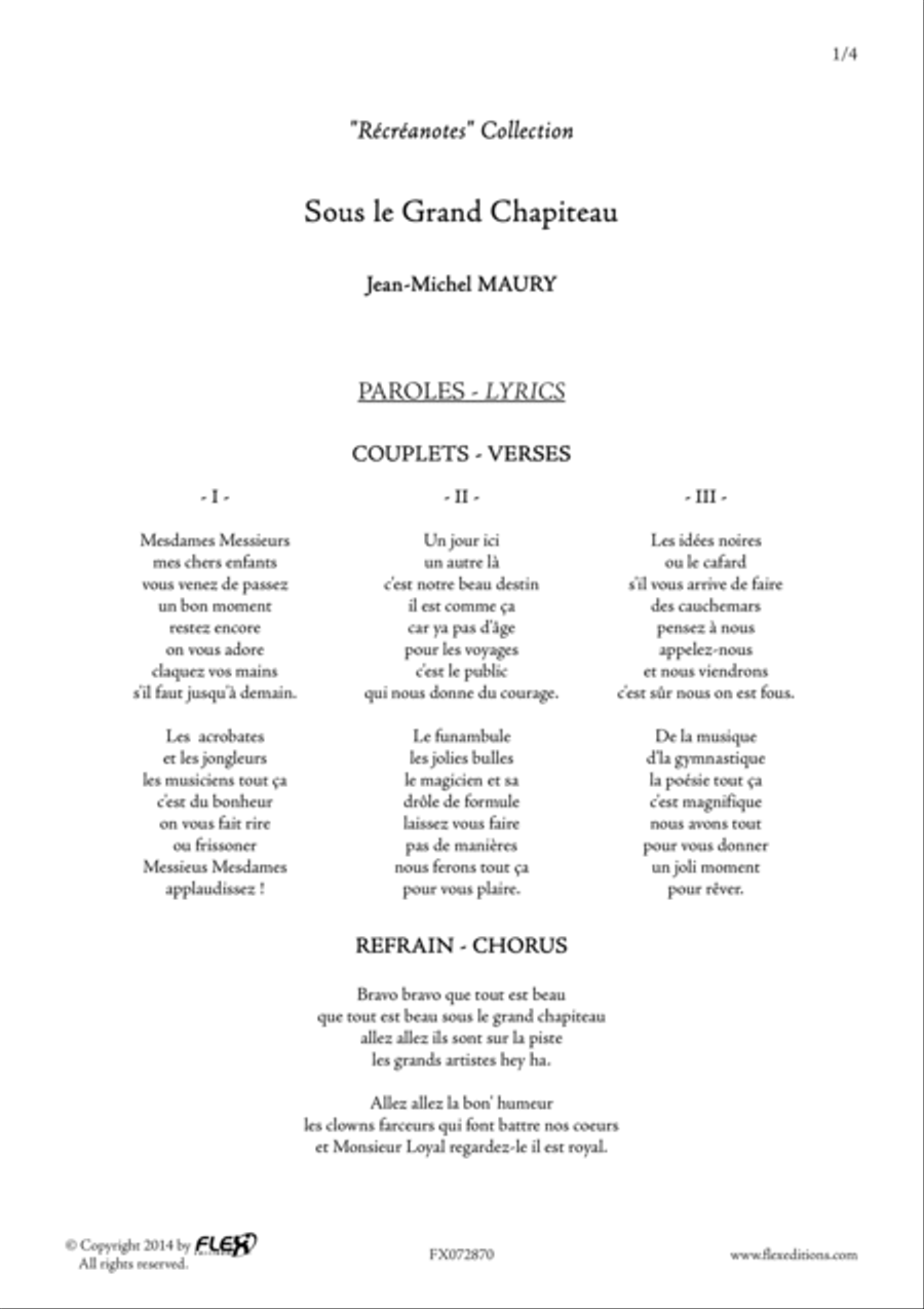 Sous le Grand Chapiteau Sous le Grand Chapiteau Children's Choir scores gallery preview page 2