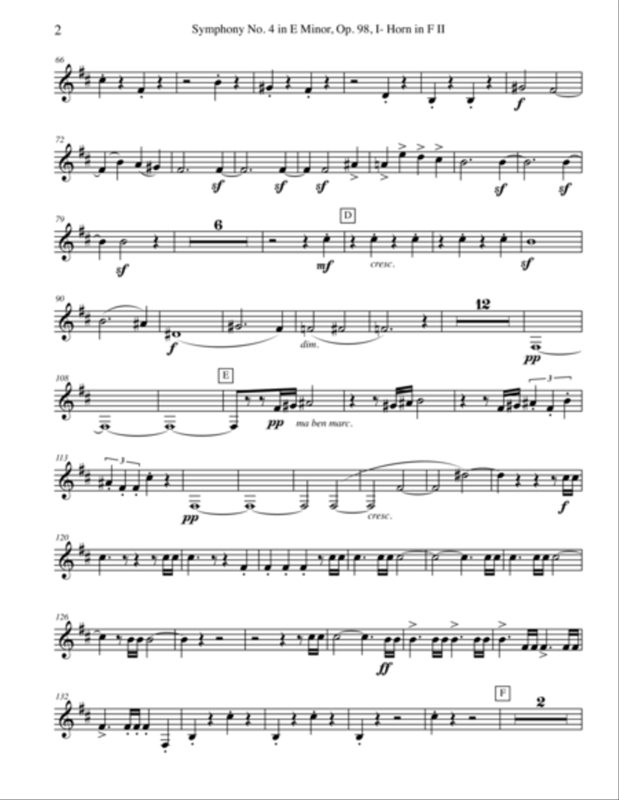 Brahms Symphony No. 4, Movement I - Horn in F 2 (Transposed Part), Op. 98 Horn Solo scores gallery preview page 2