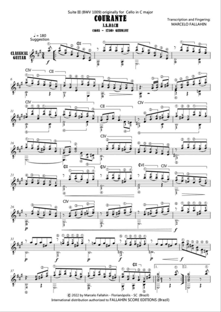 COURANTE - CELLO SUITE (BWV 1009) - J.S.BACH - FOR GUITAR SOLO COURANTE - CELLO SUITE (BWV 1009) - J.S.BACH - FOR GUITAR SOLO Acoustic Guitar scores gallery preview page 2