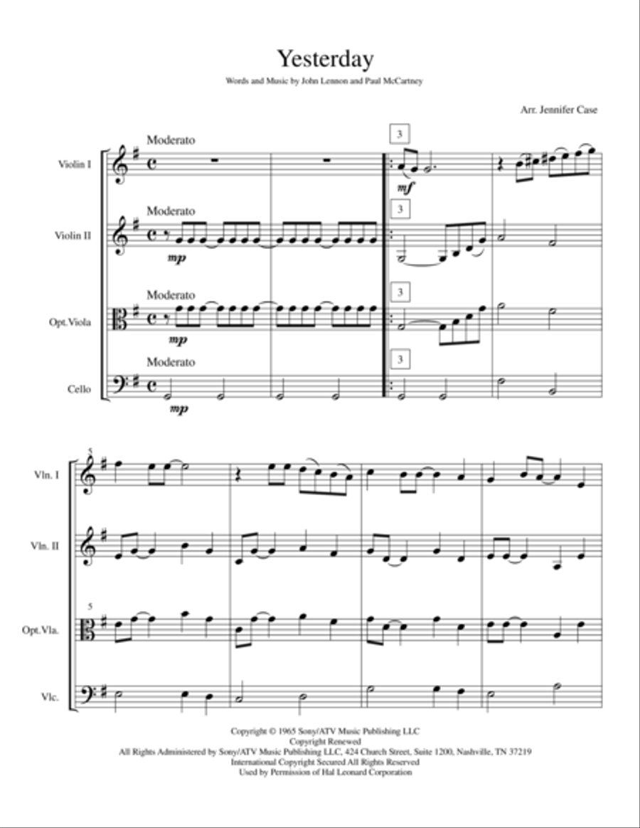 Yesterday String Trio scores gallery preview page 1