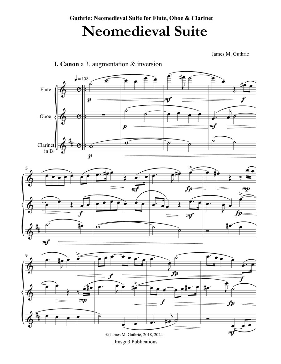 Guthrie: Neomedieval Suite for Flute, Oboe & Clarinet Woodwind Trio scores gallery preview page 1