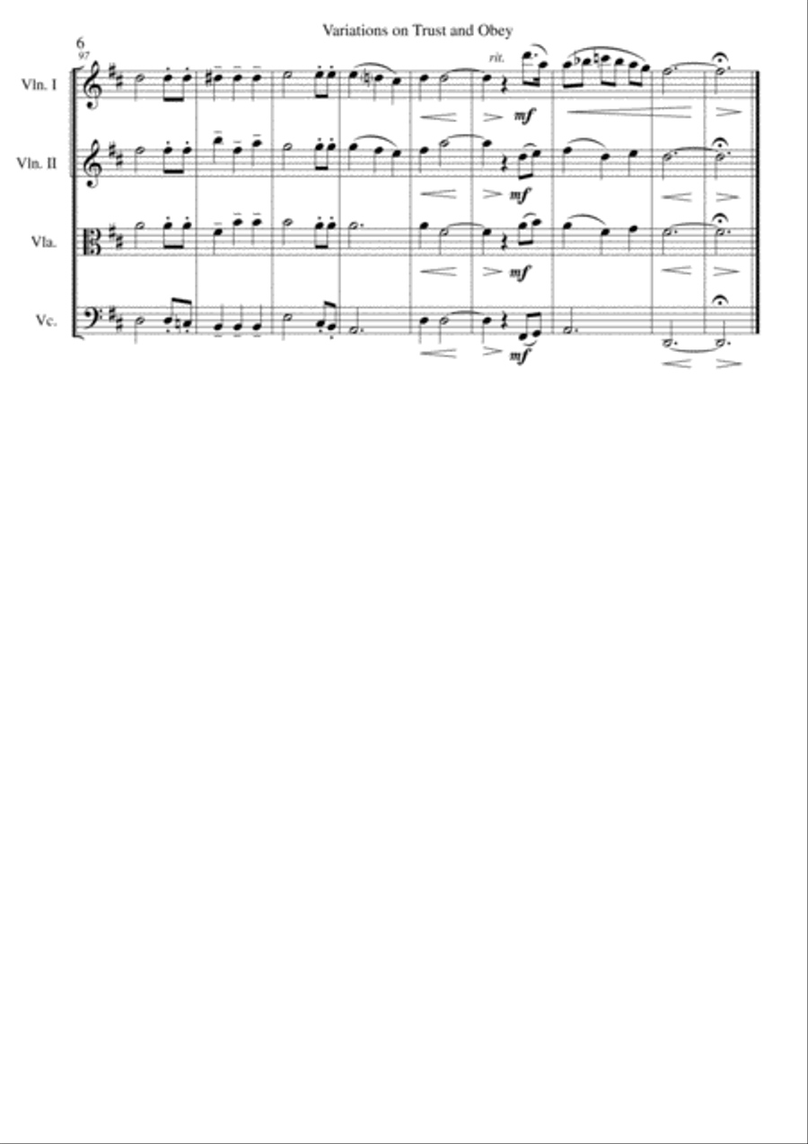 Variations on Trust and Obey for String quartet String Quartet scores gallery preview page 6