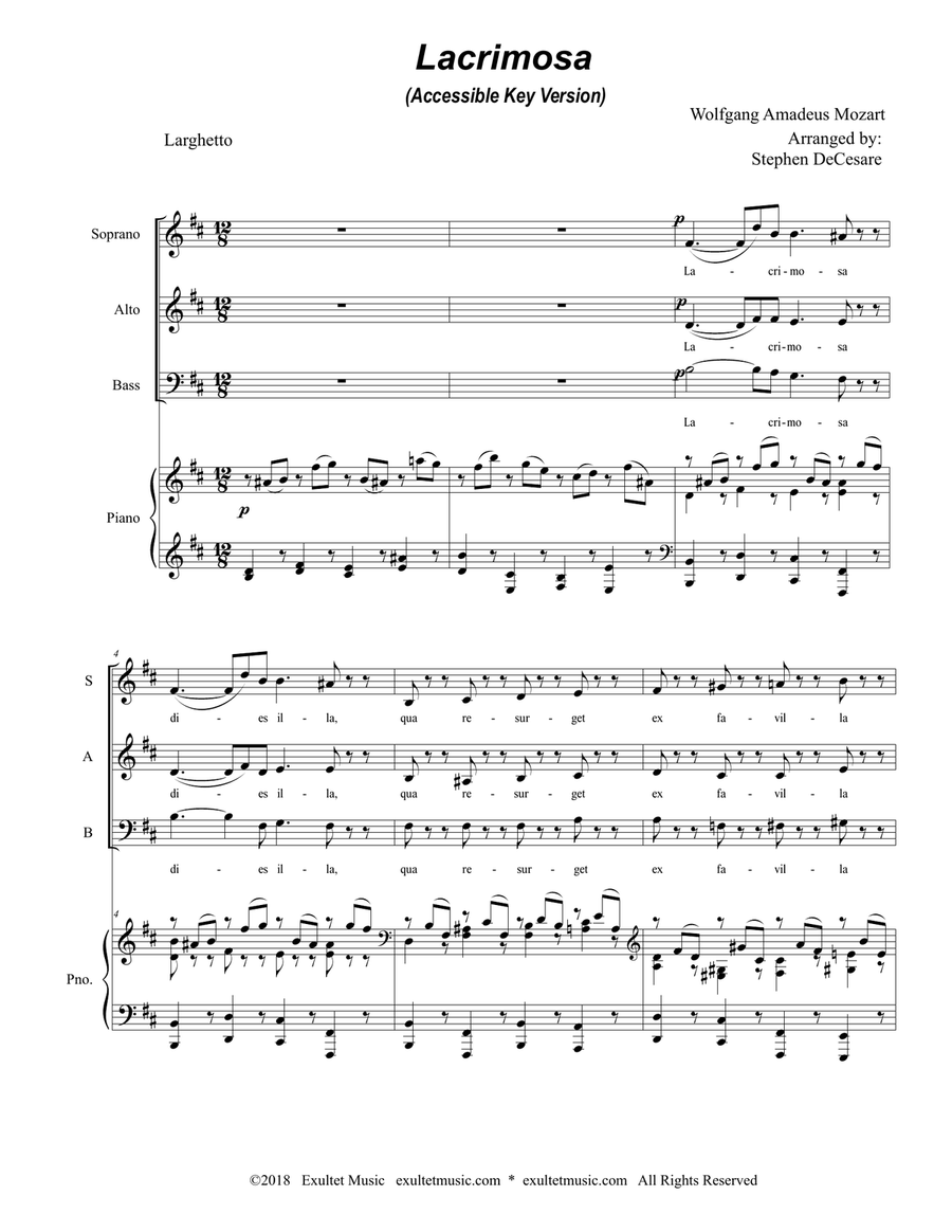 Lacrimosa (SAB) (Accessible Key Version) 3-Part scores gallery preview page 1