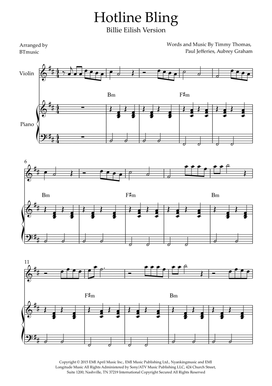 Hotline Bling Violin Solo scores gallery preview page 1