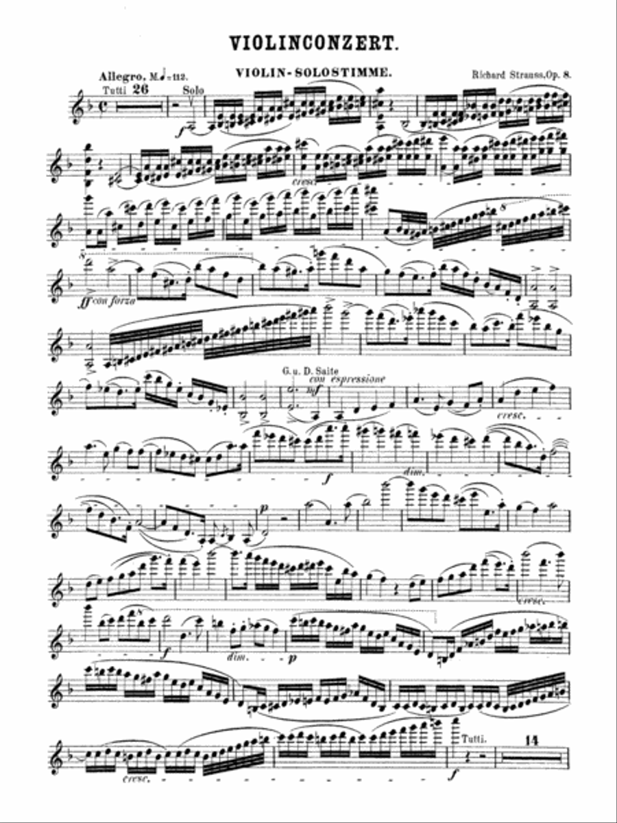 Strauss: Violin Concerto, Op. 8 Violin Solo scores gallery preview page 1