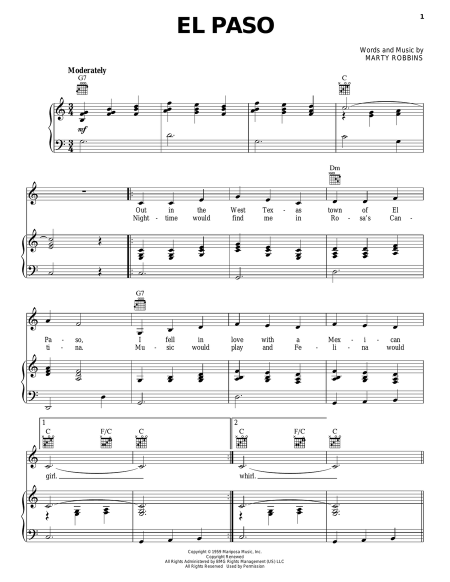 El Paso El Paso Piano, Vocal, Guitar scores gallery preview page 1