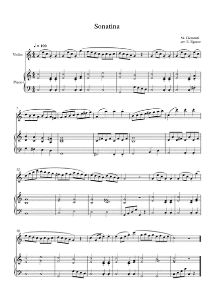 Sonatina (In C Major), Muzio Clementi, For Violin & Piano image number null