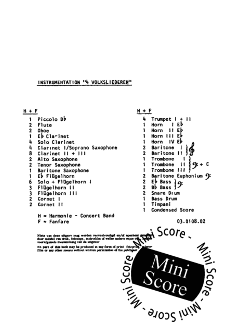 Four Anthems / Vier Volksliederen Fanfare Band scores gallery preview page 3