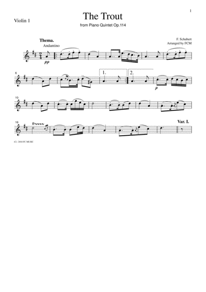 Schubert The Trout from Piano Quintet Op.114, for string quartet, CS004