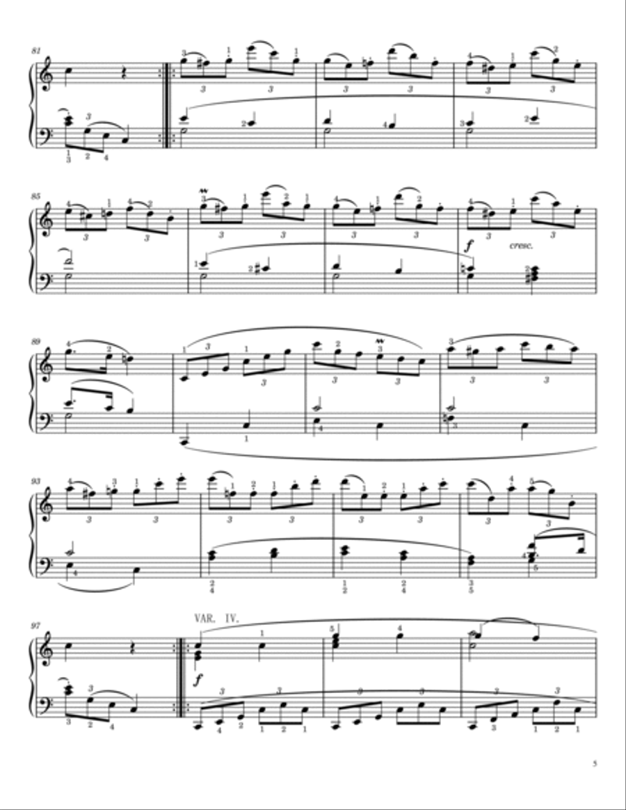 Mozart - KV 265 Twinkle Twinkle Little Star - 12 Variations K.265 Original With Fingered Piano Solo scores gallery preview page 5