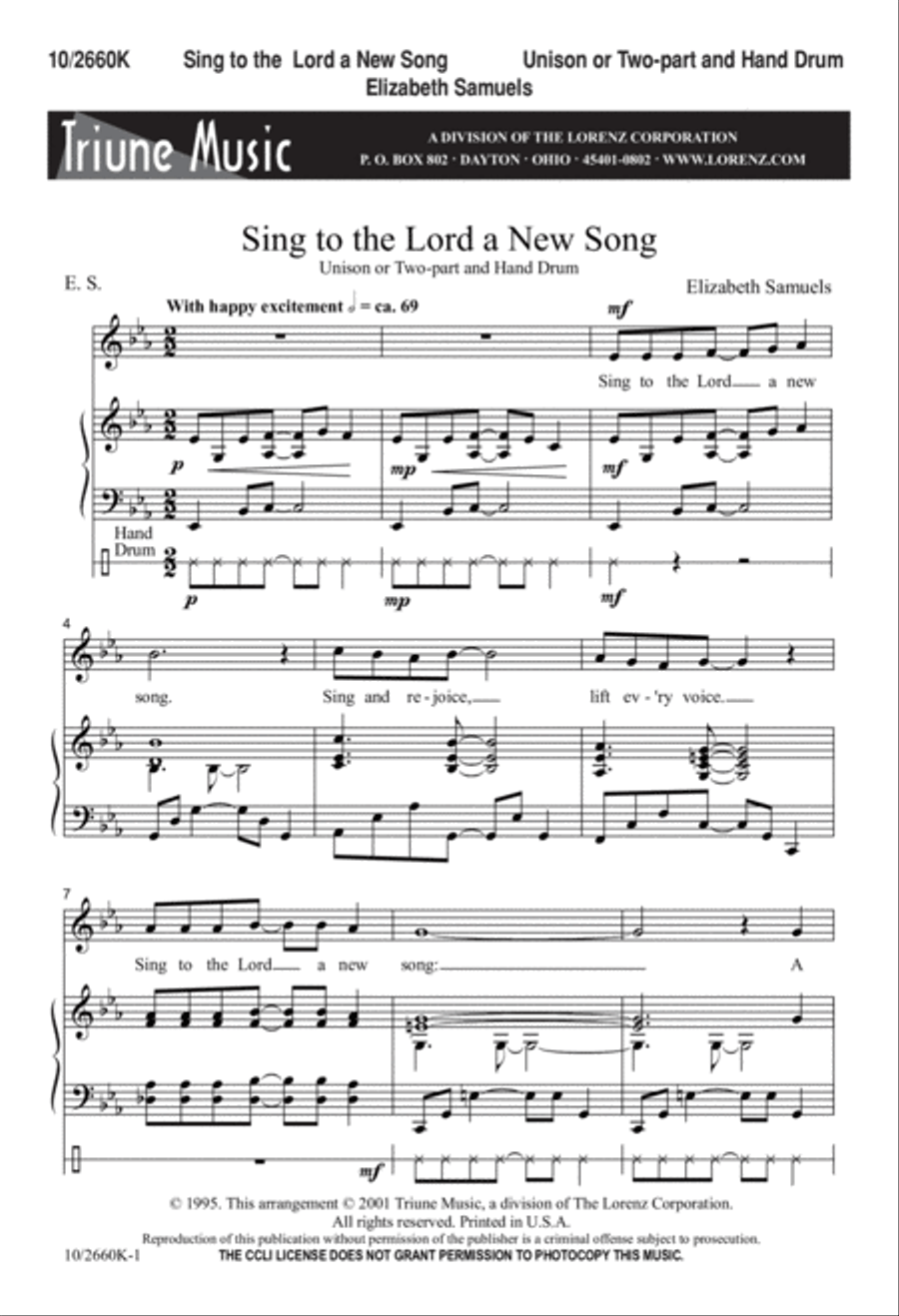 Sing to the Lord a New Song Unison Choir scores gallery preview page 1