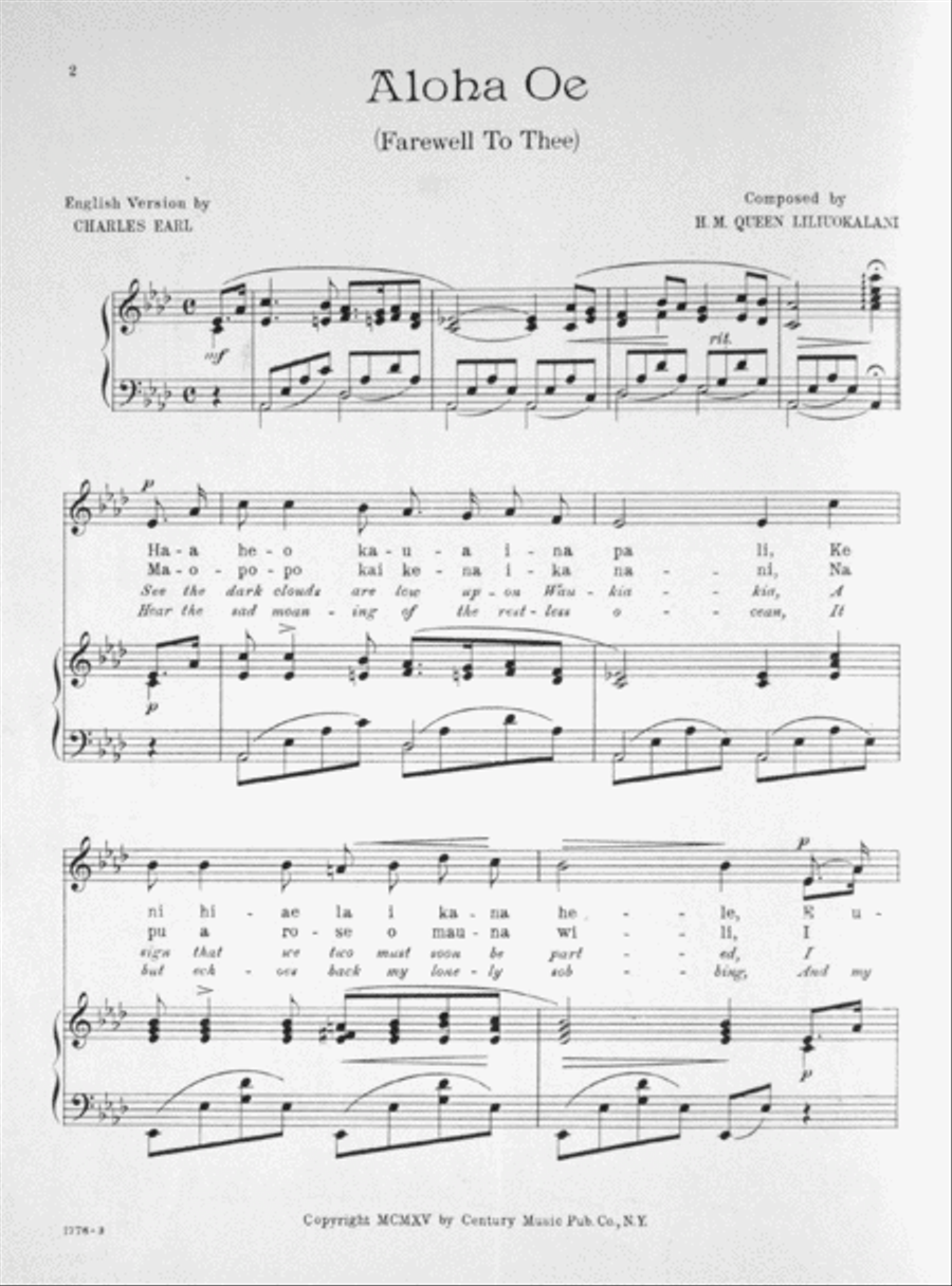 Aloha Oe. (Farewell To Thee) 4-Part scores gallery preview page 2