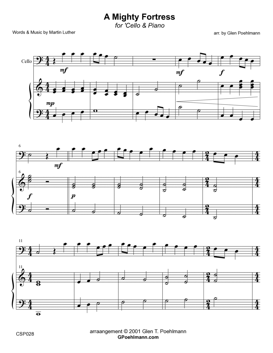 A MIGHTY FORTRESS - Cello Solo with Piano accompaniment A MIGHTY FORTRESS - Cello Solo with Piano accompaniment Piano scores gallery preview page 1