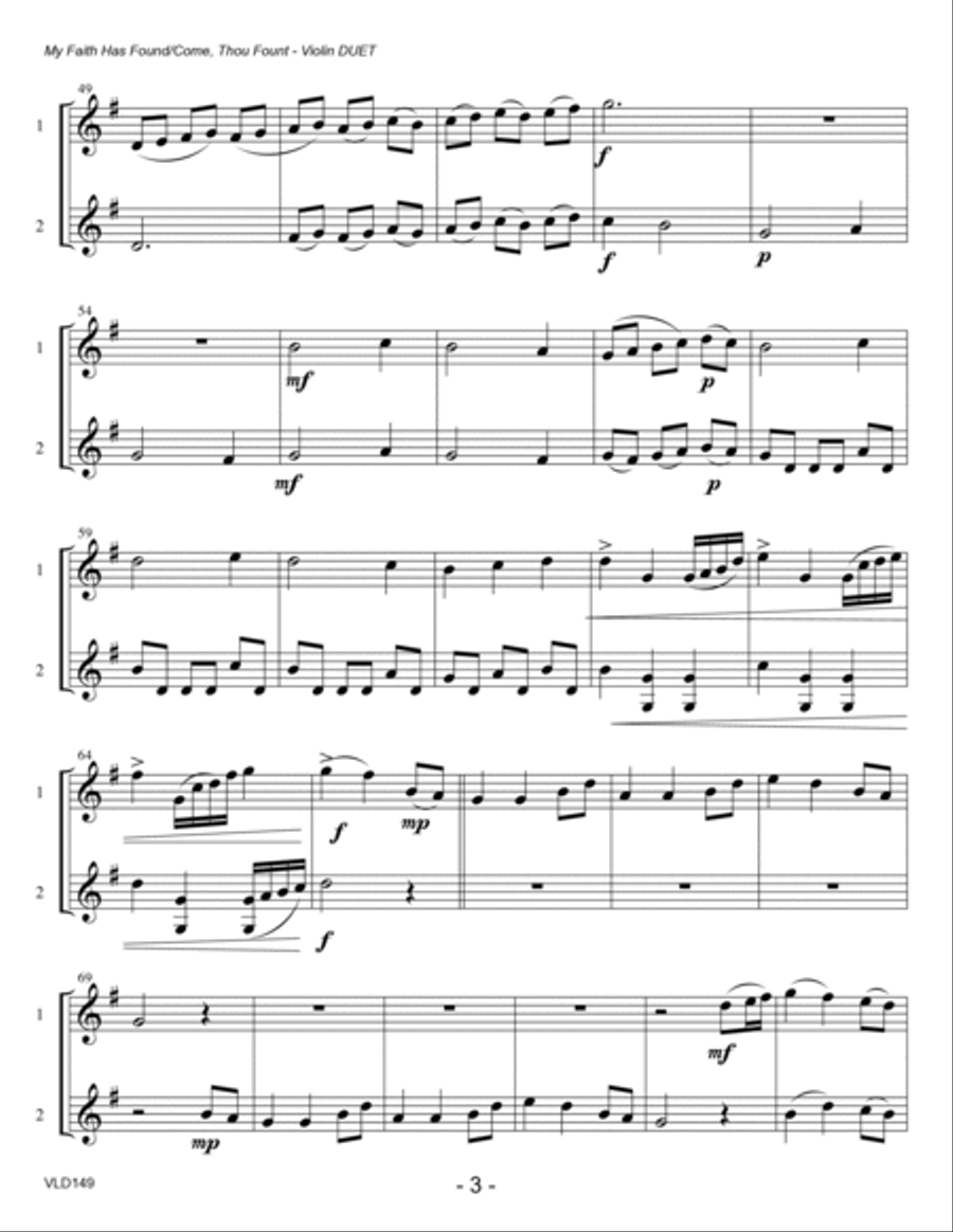 MY FAITH HAS FOUND A RESTING PLACE/COME, THOU FOUNT OF EVERY BLESSING - unaccompanied VIOLIN DUET String Duet scores gallery preview page 3