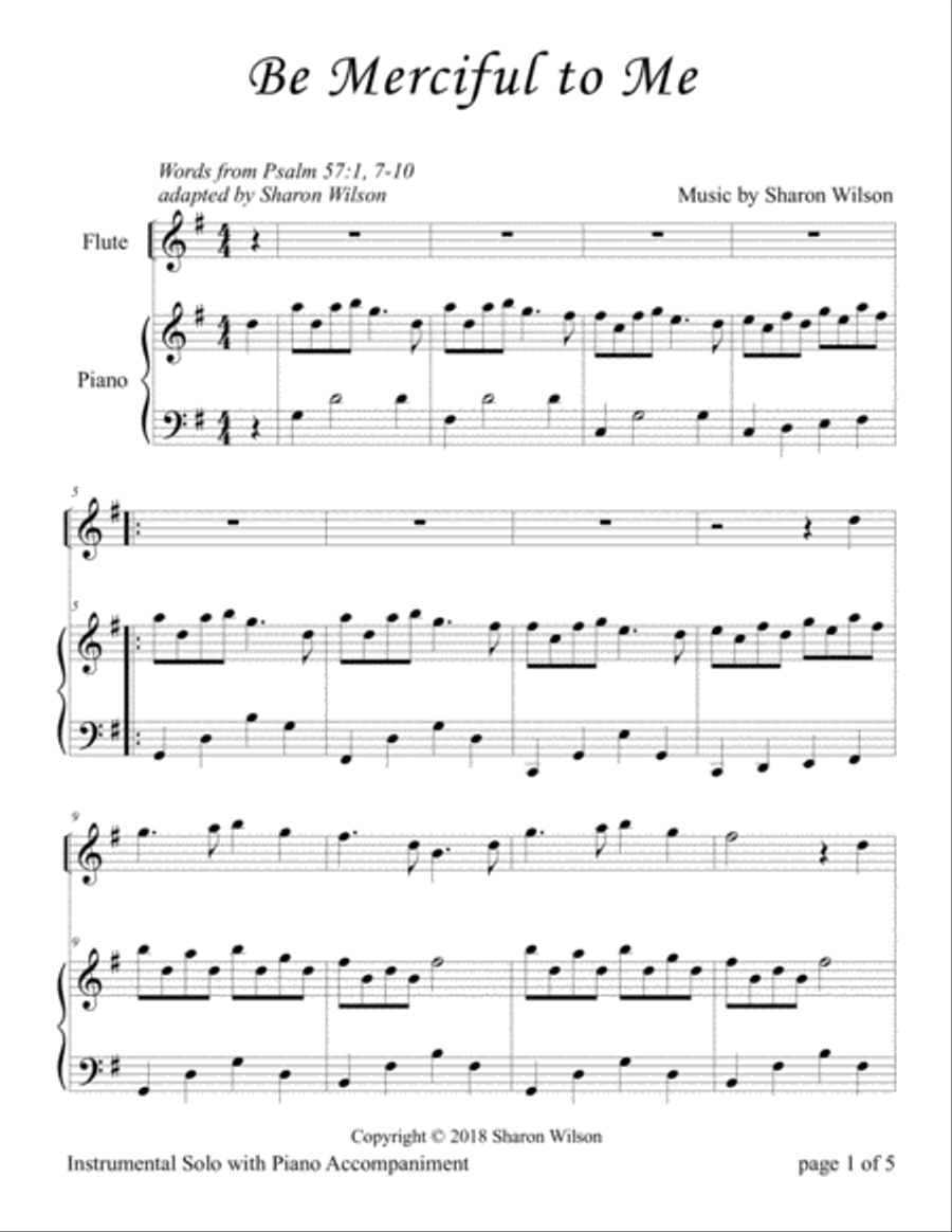 Be Merciful to Me ~ Psalm 57 (for Flute or Violin Solo with Piano accompaniment) image number null