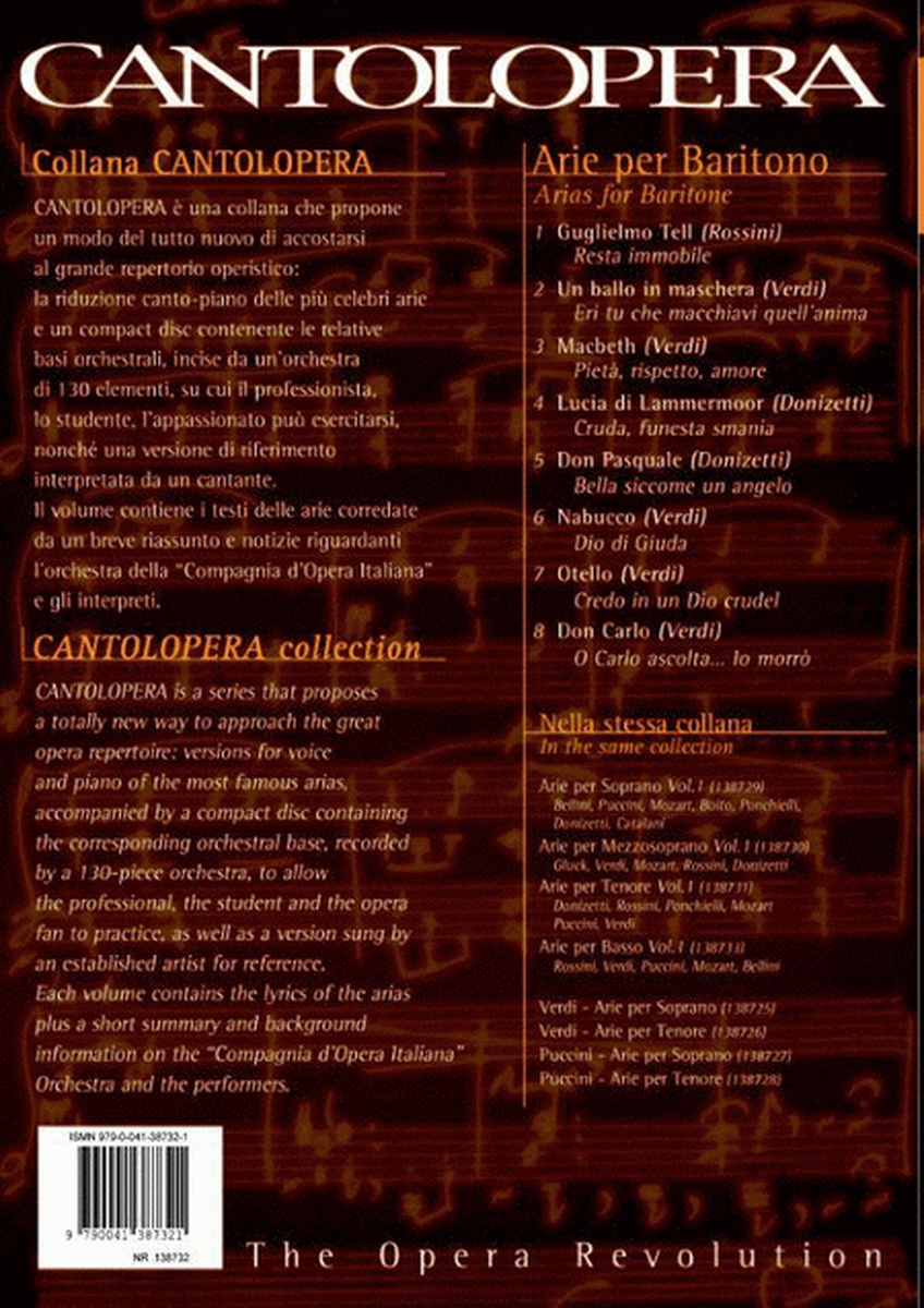 Cantolopera: Arie Per Baritono Vol. 1