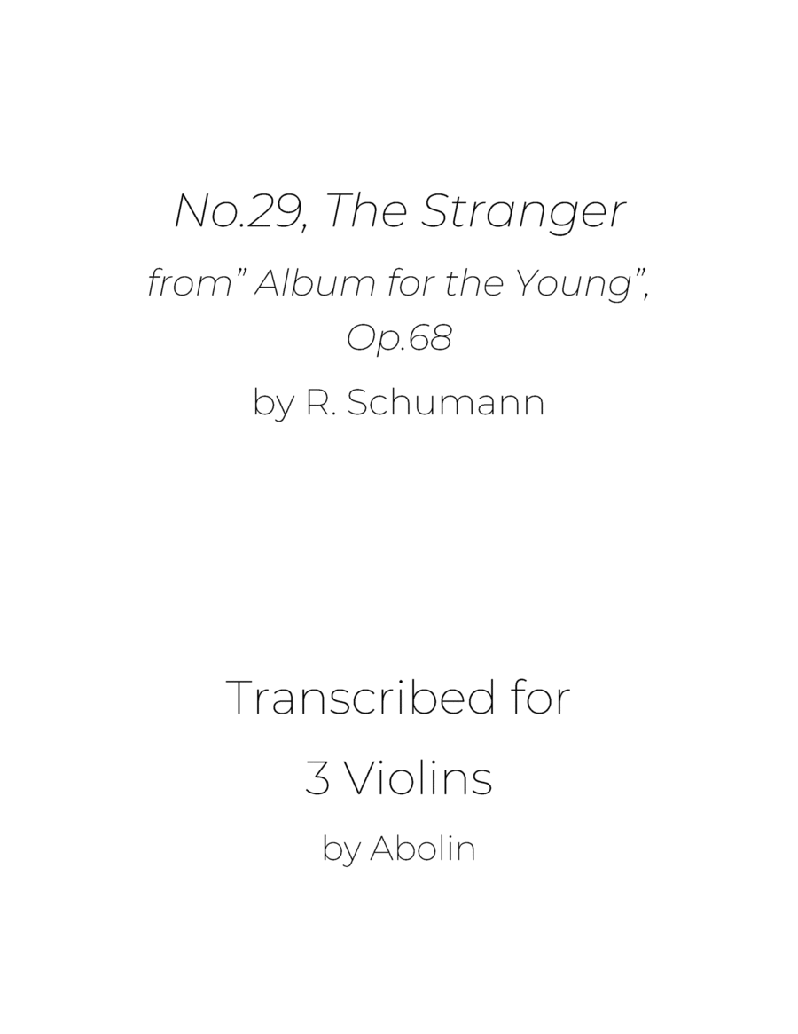 Schumann: The Stranger, from Album for the Young, Op.68 - Violin Trio Chamber Music scores gallery preview page 1