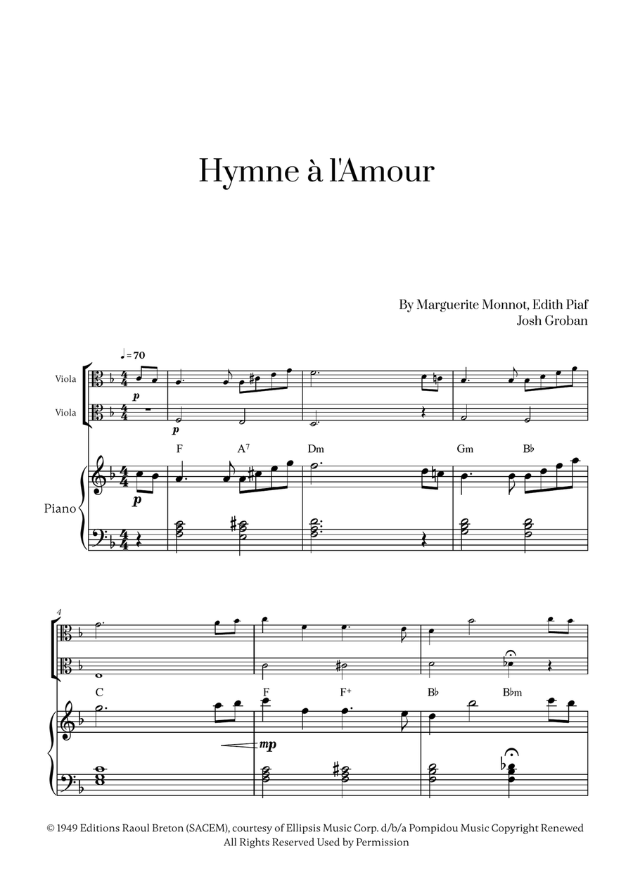 Hymne A L'amour Hymne A L'amour String Duet scores gallery preview page 1