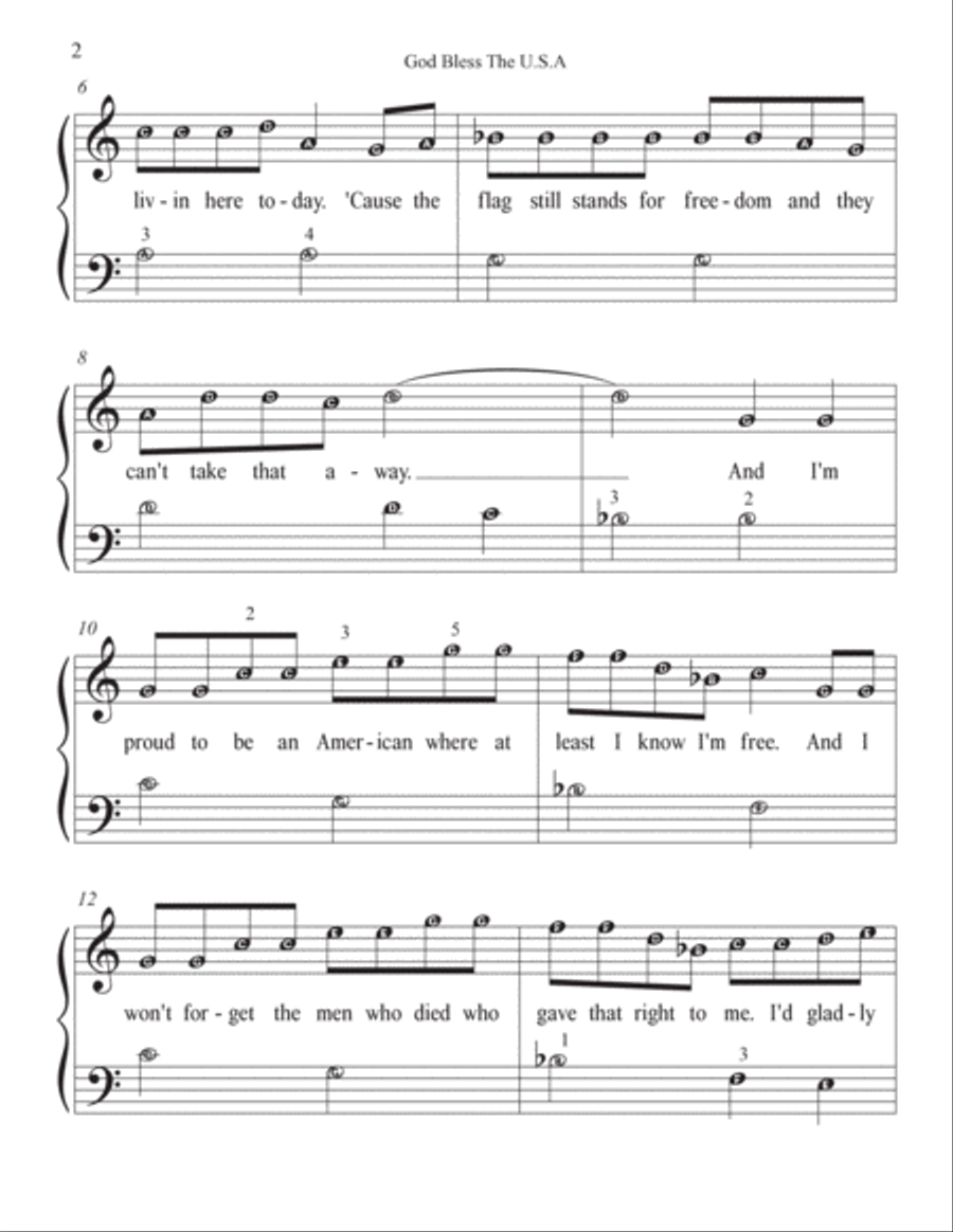 God Bless The U.s.a. Easy Piano scores gallery preview page 3