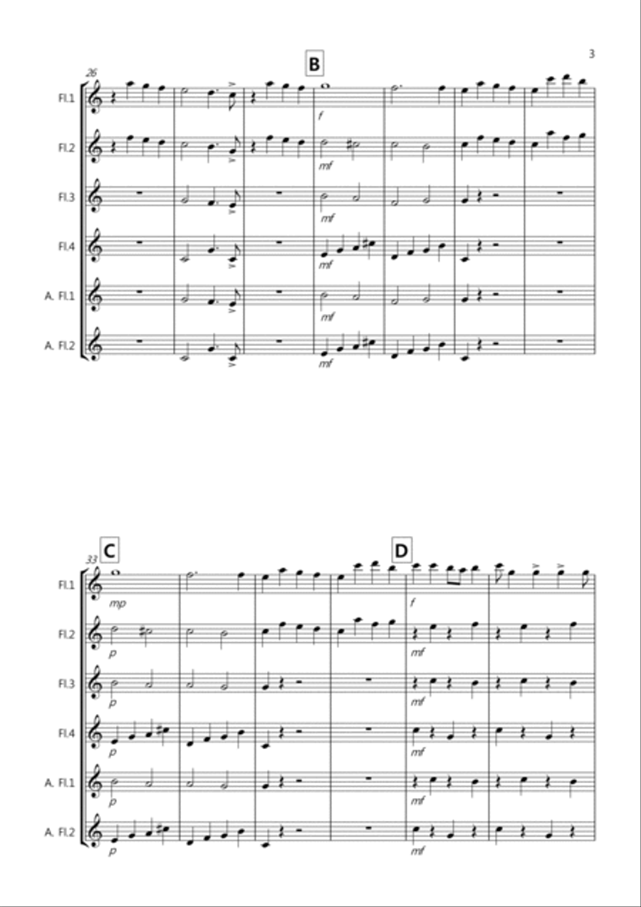 Three Blind Mice for Flute Quartet Flute Quartet scores gallery preview page 3