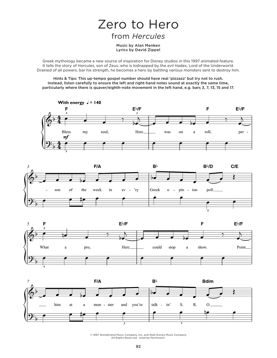 Zero To Hero (from Hercules) Easy Piano scores gallery preview page 1