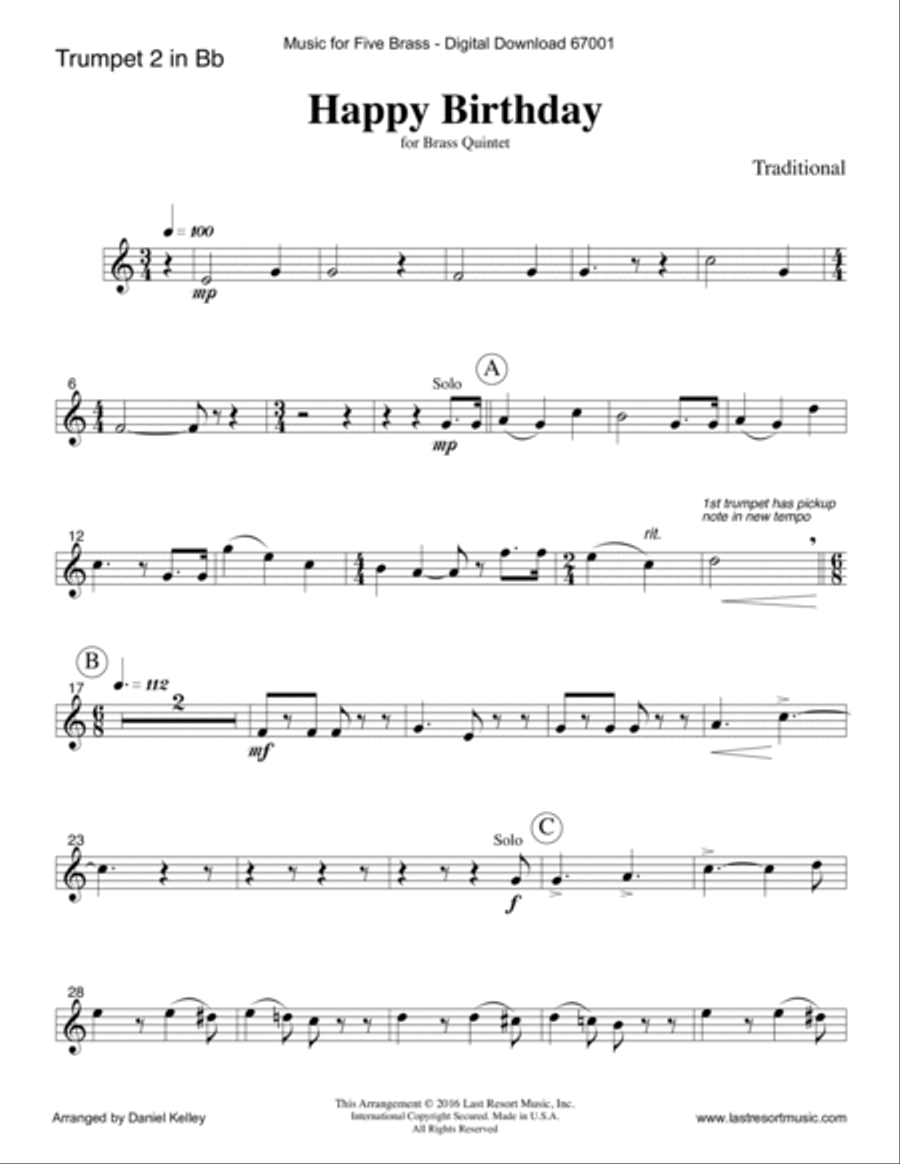 Happy Birthday Mash-Up! for Brass Quintet: Medley includes For He's a Jolly Good Fellow and The Old Brass Quintet scores gallery preview page 5