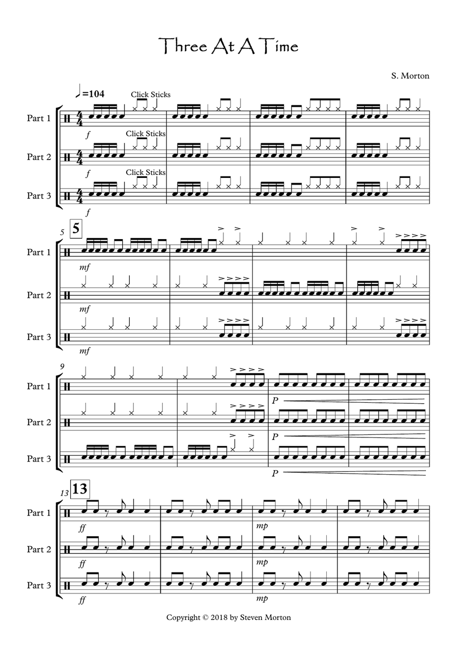Three At A Time Percussion Ensemble scores gallery preview page 1