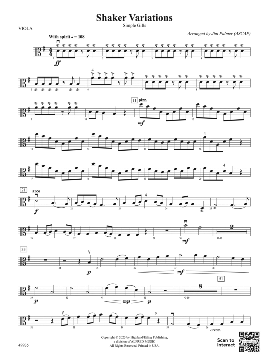 Shaker Variations: Viola String Orchestra scores gallery preview page 1
