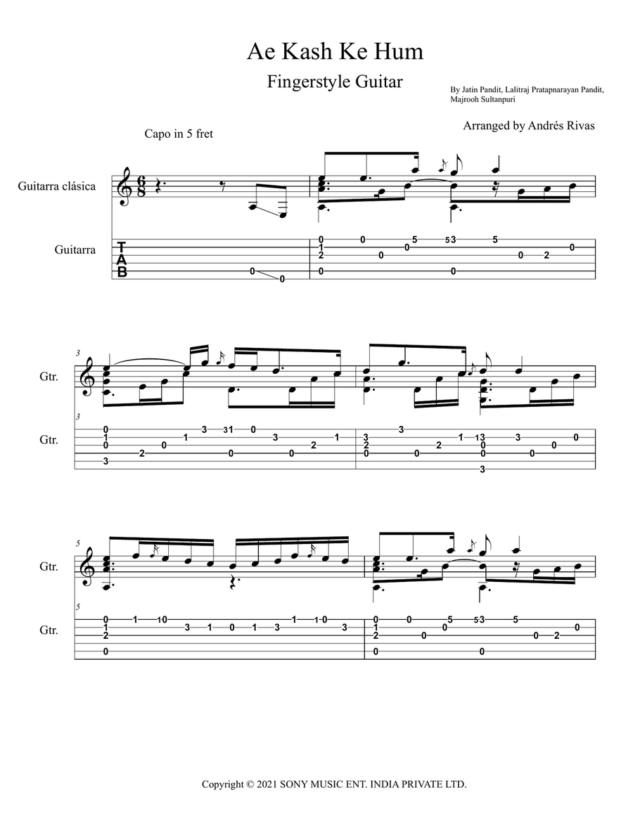 Ae Kash Ke Hum Acoustic Guitar scores gallery preview page 1