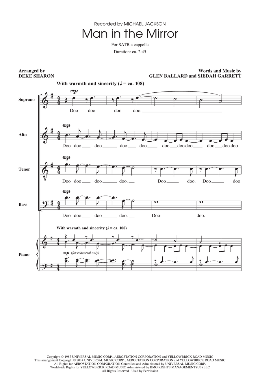 Man In The Mirror (arr. Deke Sharon) 4-Part scores gallery preview page 1