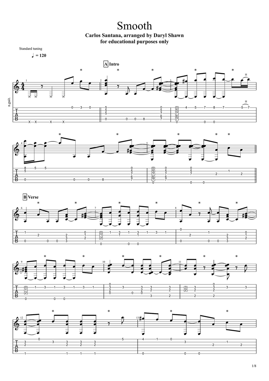 Smooth Guitar Tablature scores gallery preview page 1