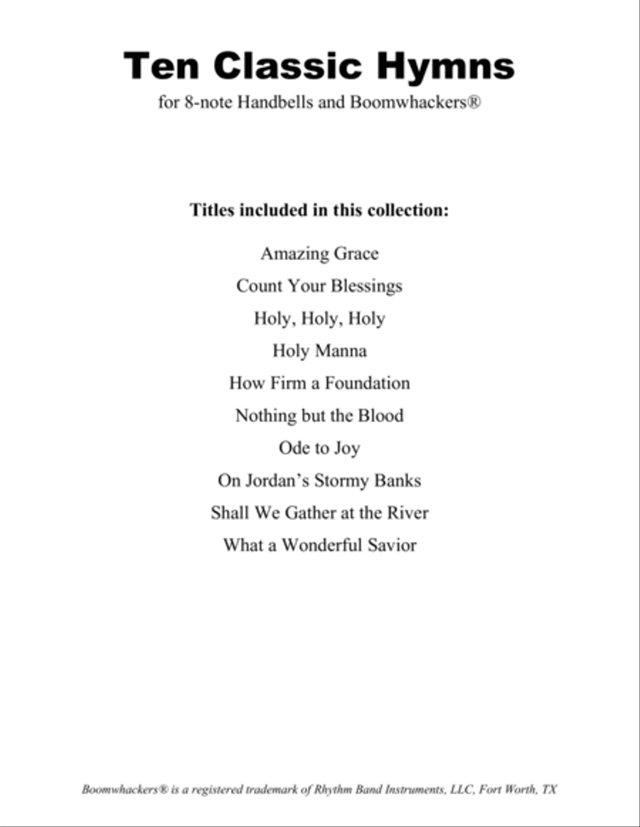 Ten Classic Hymns (for 8-note Bells and Boomwhackers with Black and White Notes) Handbell Choir scores gallery preview page 2