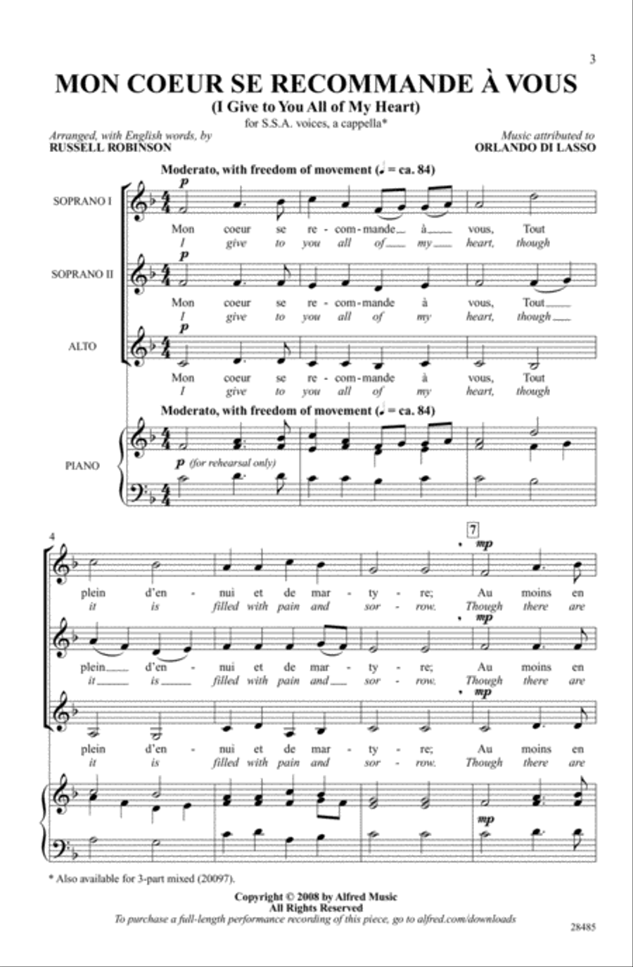 Mon Coeur Se Recommande à Vous (I Give to You All of My Heart) Women's Choir scores gallery preview page 8