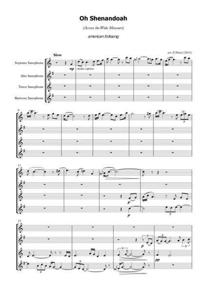 Oh Shenandoah (Across the Wide Missouri) - american folksong for Saxophone Quartet - Score and parts image number null