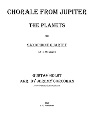 Chorale from Jupiter for Saxophone Quartet (SATB or AATB)