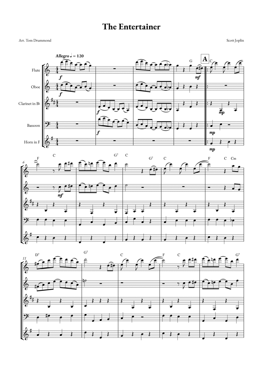 The Entertainer Woodwind Quintet scores gallery preview page 1