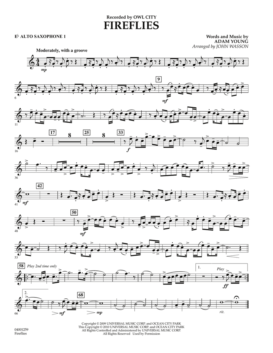 Fireflies - Eb Alto Saxophone 1 Concert Band scores gallery preview page 1
