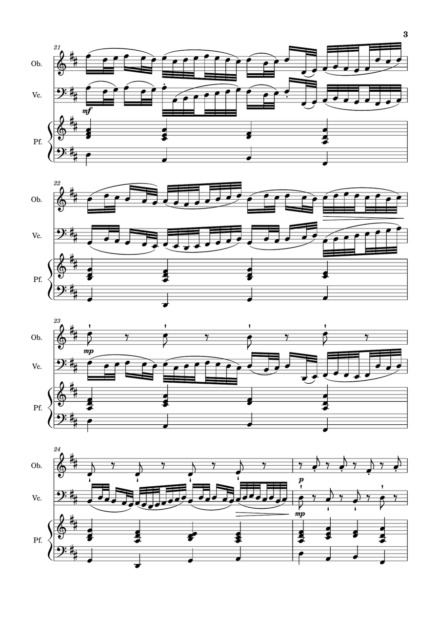 Canon in D Major, P.37; T.337. Arranged for Oboe, Violoncello and Piano. Score and Parts Small Ensemble scores gallery preview page 3