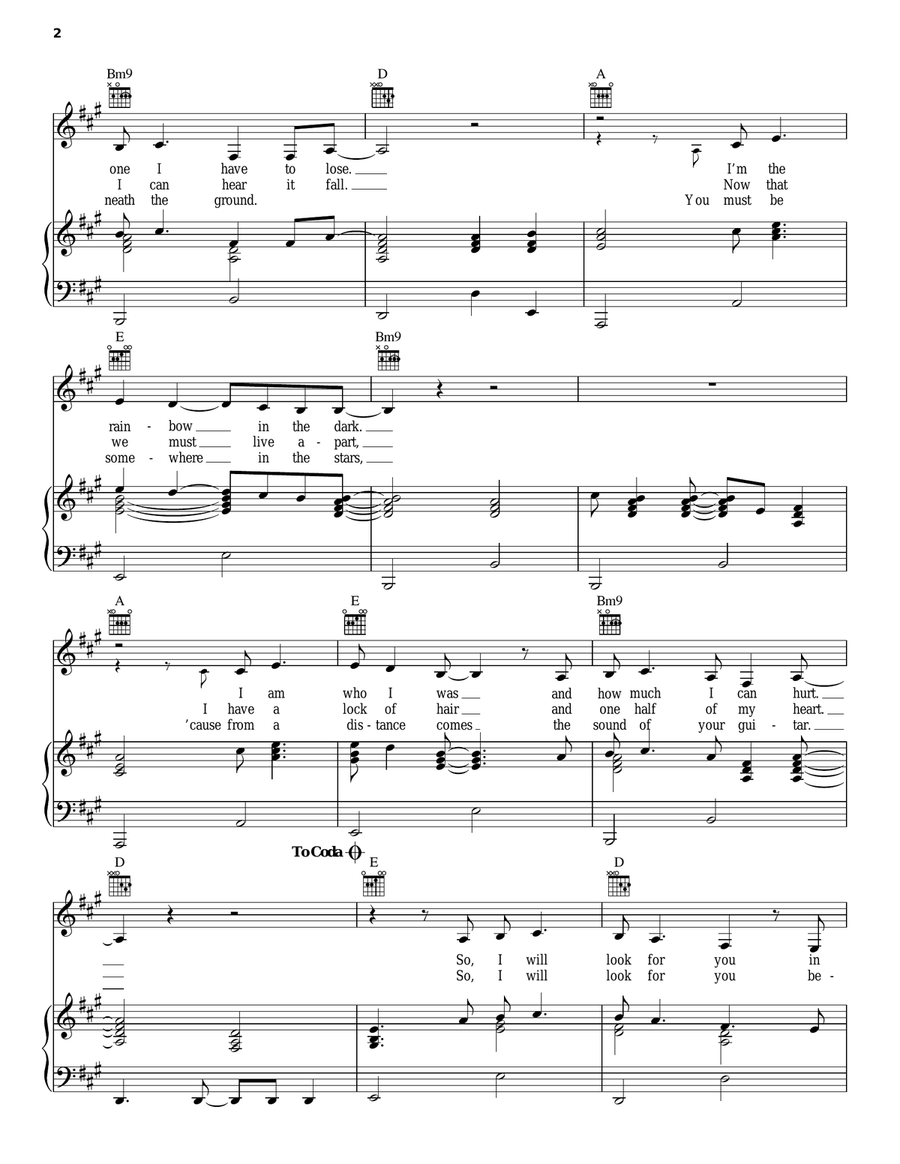 The World Unseen Piano, Vocal, Guitar scores gallery preview page 2