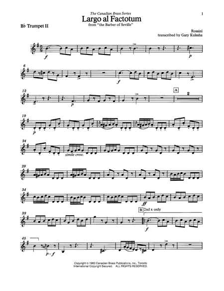 Largo al factotum from The Barber of Seville - Bb Trumpet 2 (Brass Quintet)